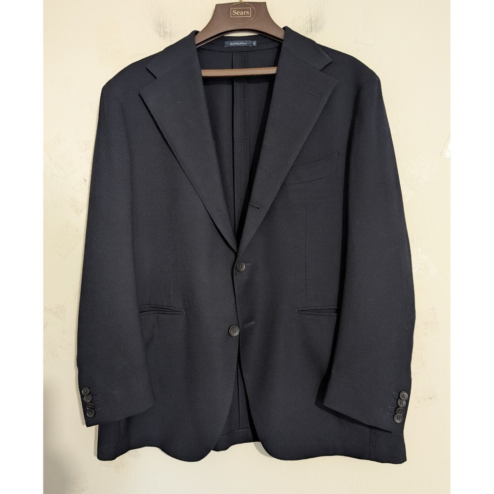 Suitsupply Men's 42R Unstructured Black Blazer E.Thomas Super 130s Wool Jacket
